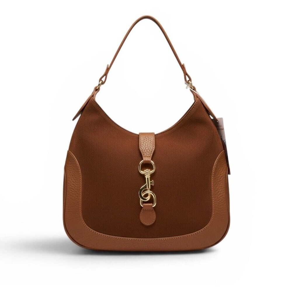 Isadora Italy Crescent Hobo Bag Brown Suede Leather Equestrian Preppy Heritage